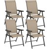 Outsunny Set of 4 Folding Chair, Garden Chair Set with Breathable Mesh Back and Seat, Outdoor Camping Chairs with Armrests, Steel Frame for Deck Balcony, Brown