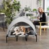PawHut Elevated Dog Bed with Removable Canopy, Portable Cooling Raised Pet Cot with Breathable Mesh, Storage Bag, for Indoor Outdoor Use, for Large Dogs, 106 x 76 x 94 cm, Light Grey