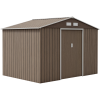 Outsunny 9 x 6ft Metal Garden Shed, Outdoor Storage Tool House with Ventilation Slots, Foundation Kit and Lockable Double Doors, Light Brown