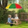 AIYAPLAY Kids Picnic Table, Sand and Water Table with Wooden Benches, Adjustable Parasol and Storage Bins, Outdoor Garden Furniture for Children 3-6 Years, Multicolour