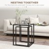 HOMCOM Nesting Tables Set of 2, Side End Table with Tempered Glass Top and Steel Frame for Living Room, Bedroom, Black