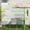 AIYAPLAY Children Table and Chair Set with Adjustable Parasol, 2 Folding Chairs, Picnic Table, Fox Pattern Outdoor Patio Set, for Ages 2-5 Years, Green