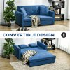 HOMCOM 2 Seater Sofa Bed, Convertible Bed Settee, Modern Cotton Loveseat Sofa Couch with 2 Cushions, Hidden Storage for Living Room, Guest Room, Deep Blue