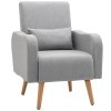 HOMCOM Accent Chair, Linen-Touch Armchair with Pillow, Upholstered Leisure Lounge Sofa for Living Room, Club Chair with Rubber Wooden Frame