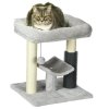 PawHut Small Cat Tree for Indoor Cats, Cat Scratching Post with Bed, Self Groomer, Toy - Grey