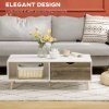 HOMCOM Coffee Table, Modern Tea Table with Open Storage Shelves, Two Drawers and Solid Wood Legs, Coffee Tables for Living Room, Bed Room, White