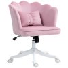 HOMCOM Velvet Office Chair with Petal Shell Back and Lumbar Pillow, Armless Desk Chair with Wide Seat and Tilt Function, Height Adjustable Swivel Makeup Vanity Chair for Bedroom, Pink