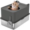PawHut Stainless Steel Litter Box, Extra Large Enclosed Cat Litter Tray with Scoop, Top Entrance, Non-slip Pads, Easy to Clean & Never Absorbs Odors, Dark Grey