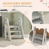 AIYAPLAY Kids Step Stool, Foldable Toddler Kitchen Stool, Adjustable Standing Tower with Handle, Non-Slip for Bathroom, Sink, Kitchen, Counter, Toilet Potty Training, Grey
