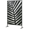 Outsunny Decorative Garden Privacy Screen with Stand, 6.5FT Freestanding Metal Outdoor Divider, Decorative Privacy Panel with Expansion Screws for Garden Pool Hot Tub, Banana Leaf Style, Black