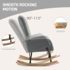 HOMCOM Rocking Chair, Teddy Upholstered Accent Chair, Modern Armchair with Wide Backrest and Rubberwood Base for Living Room, Bedroom, Grey