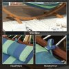 Outsunny Outdoor Hammock with Stand, Garden Hammock with Triple-Head Eucalyptus Wood Arc Frame, 1 Person Cotton Bed and Head Pillow, Freestanding Garden Swing Bed for Patio, Blue Stripe