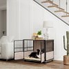 PawHut Dog Crate Furniture, Dog Cage End Table Indoor with 3 Doors, Furniture Style Dog Crate with Soft Washable Cushion, for Medium Dogs, 80L x 60W x 68Hcm