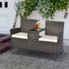 Outsunny 2 Seater Rattan Campanion Chair Wicker Loveseat Outdoor Patio Armchair with Drink Table Garden Furniture - Grey