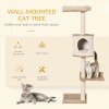 PawHut Cat Tree for Indoor Cats, Wall Mounted Cat Shelf w/ Perch, Cat House, Scratching Post - Beige