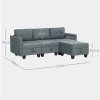 HOMCOM Convertible Modular Sectional Sofa with Storage, Tufted 3 Seater Sofa Set, L Shaped Couch with Ottoman, Wood Frame for Living Room, Dark Grey