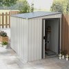 Outsunny 7 x 5FT Galvanised Metal Garden Shed with Foundation, Lean to Shed, Tool Storage House with Sliding Doors, 2 Vents, Adjustable Shelves and Hooks, White