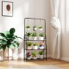 Outsunny 3 Tier Plant Stand with Hanging Rod and Hooks, Metal Plant Rack Shelf, Ladder Flower Pot for Indoor Outdoor Porch Balcony Living Room Bedroom, Black
