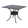 Outsunny 90 x 90cm Square Garden Dining Table with 46.5mm Dia. Umbrella Hole, Cast Aluminium Outdoor Dining Table, Grid Motif Outdoor Table for Garden, Patio, Porch, Black