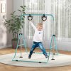 HOMCOM Kids Gymnastics Bar, Horizontal Bar for Kids, Adjustable Height Folding Gymnastics Equipment with Gymnastic Rings, Non-slip Rubber Floor Rings, for Home, Flat, Green