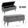 HOMCOM Storage Ottoman with Flip Top, Rectangular Upholstered Bench, Linen Feel Fabric Footstool with Steel Legs for Living Room, Bedroom