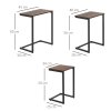 HOMCOM Nesting Side Tables Set of 3, C-Shaped Sofa Side Tables with Steel Frame for Sofa Couch and Bed, Rustic Brown