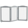 PawHut Foldable Dog Gate, Freestanding Pet Gate, Dog Barrier with Two Support Feet, for Doorways, Stairs, Halls - Grey