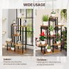 Outsunny 5 Tier Plant Stand Indoor Outdoor, Tiered Corner Steel Wood Plant Shelf for Multiple Plants, Tall Flower Stand Display Rack for Garden Patio Balcony Living Room, Carbonised Finish