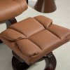 HOMCOM 360° Swivel Recliner Chair with Footstool, PU Leather Manual Recliner Armchair with Footstool, Solid Wood Base, Upholstered Reclining Chair for Living Room, Bedroom, Office, Brown