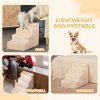 PawHut Dog Steps for Sofa, 4 Steps Dog Stairs, Pet Stairs, with Washable Plush Cover, for Small Breeds, Cats - Beige