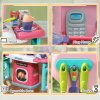 AIYAPLAY Toy Kitchen, 45-Piece Kids Kitchen with Rotating Side Tables, Toddler Pretend Role Play Kitchen with Light, Sounds, Spray Effect for Ages 3-6 Years, Pink