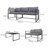 Outsunny 3 Piece L Shaped Garden Furniture Set with Cushions, Garden Corner Sofa Set with 3-Seater Sofa, Loveseat and Tempered Glass Top Table for Outdoor, Grey