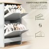 HOMCOM Narrow Shoe Cabinet, Space Saving Shoe Storage Cabinet with 2 Flip Drawers and Adjustable Shelves for 6-12 Pairs of Shoes for Hallways and Living Room, Light Grey