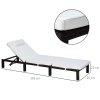 Outsunny Rattan Sun Lounger, 5-Level Adjustable Garden Lounger Recliner with Cushion and Headrest, Outdoor Reclining Sunbed, Steel Frame Garden Chair for Patio, Beach, Terrace, Cream White