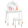AIYAPLAY Kids Dressing Table with Mirror, Stool, Kids Vanity Table with Cloud Design, Drawer, for Ages 3-6 Years, White