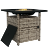 Outsunny Outdoor Rattan Gas Fire Pit Table, 50,000 BTU Square Garden Table with Fire Pit, Rain Cover, Wind Guard, Pulse-Ignition and Volcanic Rock, 72.5 x 72.5 x 67.5 cm, Grey