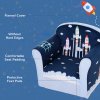 HOMCOM Children's Armchair Flannel Kids Sofa Tub Chair Cartoon Rocket Pattern Wooden Frame Bedroom Playroom Seater Blue