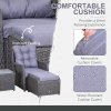 Outsunny 5PCS Deluxe Garden Rattan Furniture Sofa Chair & Stool Table Set  Patio Wicker Weave Furniture Set Aluminium Frame Fully-assembly - Grey