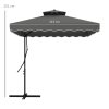 Outsunny 2.5m Cantilever Parasol with Easy Lever, Square Double Top Garden Parasol Umbrella with Ruffles and Cross Base, Overhanging Outdoor Sun Shades, Dark Grey