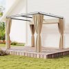 Outsunny 3 x 3(m) Pergola with Retractable Roof Canopy and Curtains, Metal Frame Garden Gazebo Outdoor Sun Shade Shelter for Grill, Patio, Deck, Beige