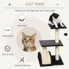 PawHut Cat Tree Tower for Indoor Cats, 72cm Climbing Activity Centre w/ Sisal Scratching Post, Pad, Arc Perch, Hanging Ball, Toy - Black