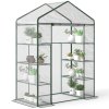 Outsunny Walk in Greenhouse with 4-Tier 8 Shelves, Green House with Hemmed Cover, Roll-up Zipped Door, Steel Frame, 143 x 73 x 195cm