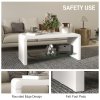 HOMCOM High Gloss Coffee Table with Storage, Two-Tier Living Room Table with Glass Shelf, Modern Centre Table for Home Office, 100 x 45 x 45cm, High Gloss White