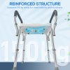 HOMCOM Portable Shower Stool, Non-Slip Shower Chair with Adjustable Height and EVA Cushion, Rust-Free Aluminium Bath Chair for Elderly, Disabled, Light Blue