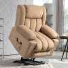 HOMCOM Power Lift Recliner Chair with Vibration Massage and Heat, Electric Lift Chair for Elderly, Overstuffed Fabric Riser and Reclining Armchair with USB Ports, Cup Holders, Light Brown