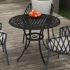 Outsunny Garden Table with Parasol Hole, 90cm Round Outdoor Dining Table for 2-4, Cast Aluminium Bistro Coffee Table for Balcony - Black
