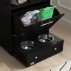 PawHut Pet Feeder Station, Dog Food Storage Container w/ Raised Dog Bowls, Hanger, for Food and Water - Black