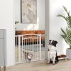 PawHut Stair Gate, 77cm Extra Tall Dog Gate with Adjustable Width, 76-104cm Pressure Fit Safety Gate with Cat Door, 7cm and 14cm Extensions, for Stairs, Doorways, Easy Installation, White