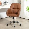 HOMCOM Computer Desk Chair, PU Leather Swivel Office Chair, Makeup Vanity Chair with Height Adjustable, Wheels, for Home Study Bedroom, Brown