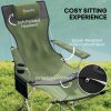 Outsunny Set of 2 Reclining Folding Camping Chair w/ Detachable Footrest, Storage Bag, Cup Holder & Headrest, Lightweight Portable Camp Chair for Beach, Picnic, Olive Green and Grey